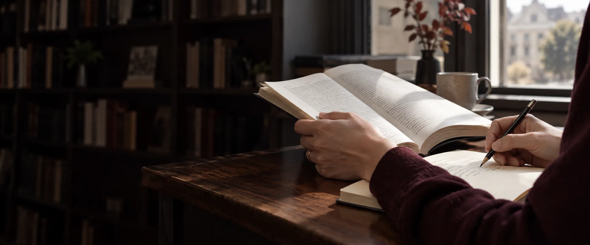 Читання і нотатки біля вікна